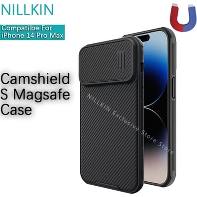 Nillkin voor iPhone 14 Pro Max CamShield S magnetische hoes schokbestendige lensschuifafdekking Magsafe telefoonhoes beschermhoes Black Magsafe
