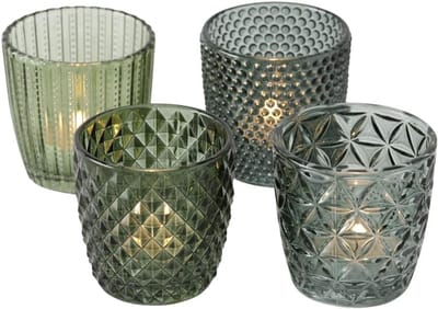 Famanu - Windlicht glas groen theelichthouder set van 4