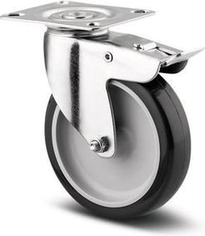 Tente Agila zwenkwiel 75 mm met plaat + rem 60 kg