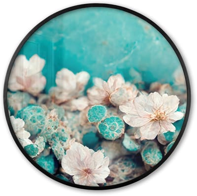 Poster in lijst Rond - Fotolijst 60x60 cm - Posters - Bloemen - Blauw - Natuur - Wit - Ronde posterlijst zwart - Decoratie - Wanddecoratie woonkamer - Muurdecoratie slaapkamer