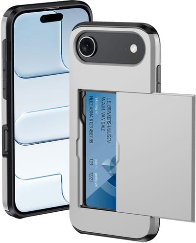 Hoesje Geschikt voor iPhone Air Hoesje Met Pasjeshouder Hard Case Met Kaarthouder - Hoes Geschikt voor iPhone Air Hoesje Pashouder Case - Grijs