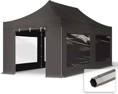 3x6 m Easy Up partytent Vouwpaviljoen, PREMIUM staal 40mm met zijwanden (panorama), donkergrijs