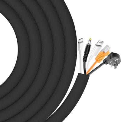 kabelslang, 13 mm-4 m, zwart flexibel kabelkanaal, kabelmanagement, geweven kabelmantel voor hond en kat, kabelbescherming, op maat te snijden voor tv, computer, bureau, autokabel