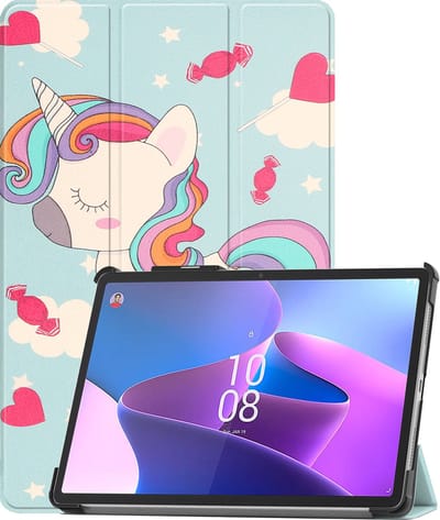 Hoesje - Geschikt voor Lenovo Tab P11 Pro - Met Screenprotector - Trifold Bookcase Hoes - Hard Cover Case - Met Uitsparing Geschikt voor Lenovo Pen - Hardcover Book - Tablethoes - Eenhoorn