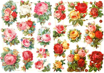 Vintage plaatjes, rozen, vel 16,5x23,5 cm, 2 vel/ 1 doos