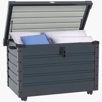 Opbergbox Voor Buiten, Tuinbox, Opbergbox Met Kussen, Weerbestendig, 4 Wielen, 100 cm x 62 cm x 65 cm, Donkergrijs