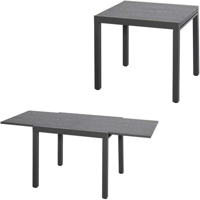 Tuin Eettafel - Uitschuifbare Tafel - Buiten Eten - Houtnerf Print - 80/160x80cm - Grijs