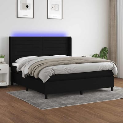 vidaXL - Boxspring - met - matras - en - LED - stof - zwart - 160x200 - cm