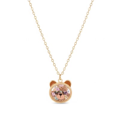 Goudkleurige ketting dames en meisjes met dieren hanger – ketting met hanger rond transparant met bewegende pailletten en dierengezicht