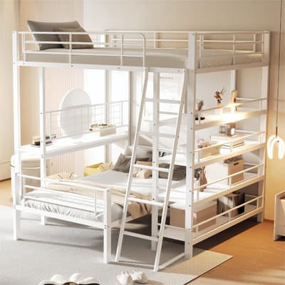 Sweiko Stapelbed - 140*200cm - Metalen frame - Meerdere opbergplanken - Wit