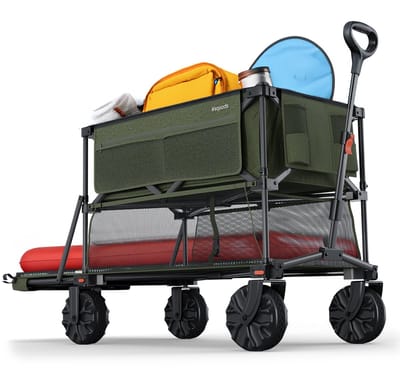 LifeGoods Dubbele Bolderkar - 400L - Opvouwbaar - 200KG - Uitklapbaar - Met Beschermhoes - Bolderwagen - Groen