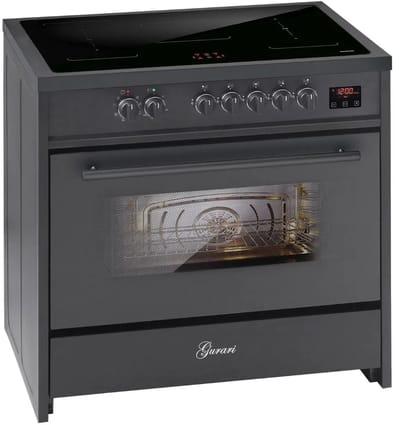 GURARI inductiekookplaat met elektrische oven E 913 BL 90 cm inductiekookplaat, Range Coocker met 5 inductiezones (2 flexzones) allemaal met booster, inductiekookplaat in zwart