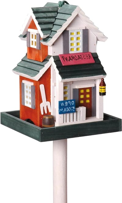 VIN® Vogelhuisje op Paal - Voederhuisje op Paal - Vogelhuisje op Voet - Staand Vogelhuisje - Vogelvoederhuisje – Vogelvoedersilo - 18 x 18 x 123 cm – Westerse Stijl
