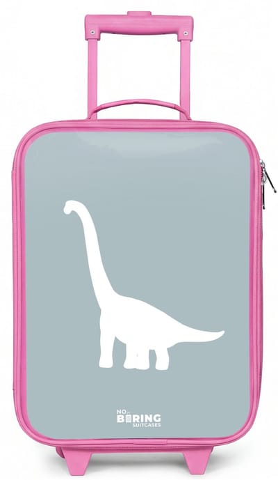 NoBoringSuitcases.com® - Kinderkoffer roze - Kindertrolley meisje - Blauw met Brachiosaurus dino - Koffer kind lichtgewicht - Reiskoffer trolley voor kinderen - Koffertje met lichtgevende wieltjes - Rolkoffer