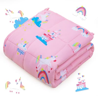 Sivio-Verzwaringsdeken Kind 1,3kg - 90 x 120cm - Zwaartedeken - Weighted Blanket - Flanel Verzwaarde Deken - Oeko Tex Keurmerk-Kind Beter slapen-Roze Eenhoorn