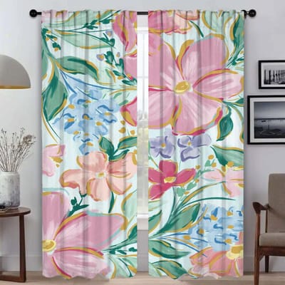 Muggenhorren 2 Stuks Bloemen Elegant Kamergordijnen voor Camera Woonkamer Gordijn Scheidingswand Tule voor Slaapkamer Shades W50xH70cmx2pcs-CL