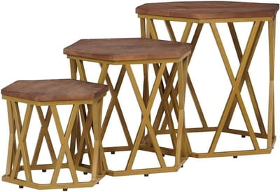 Zeshoekige salontafel - Bijzettafel - Woonkamer inrichten - Stapelbaar design - 55 x 55 x 50 cm - Bruin