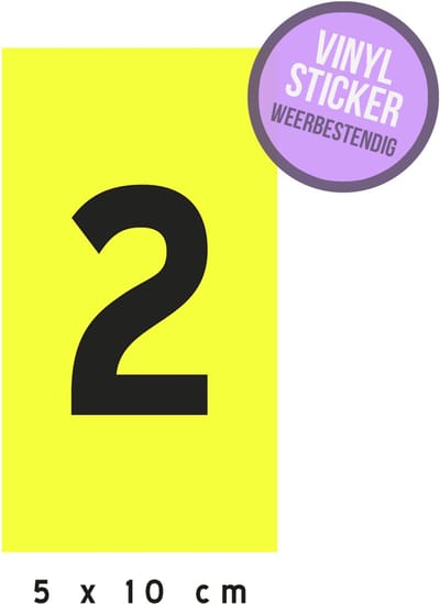 Sticker vinyl/ fluoriserend | Huisnummer "2" | 5 x 10 cm | Fluo | Opvallend | Brievenbus | Straat | Fluor | Nummer | Donker |Weerbestendig | Vochtbestendig | 1 stuk