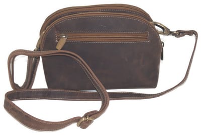 Oi Hunter bruin leren Damestasje Lonneke / ruime zwarte schoudertas met 2 ruime rits vakken / praktische maar compacte tas voor dames ook cross te dragen / bruin leer / 499H