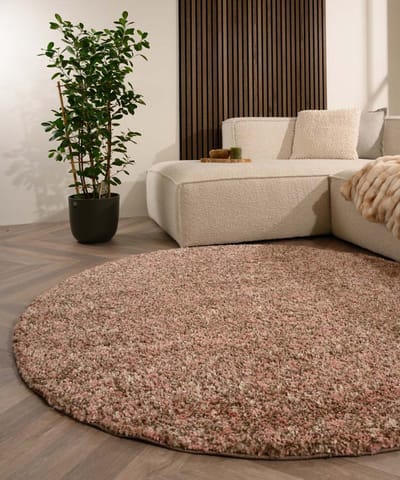 Rond hoogpolig vloerkleed - Blend roze/beige 80