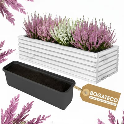 Houten bloembak | Plantenbak | Bloempot 44 x 20 x 14,5 cm | Kruidenpot | Bloempot met kunststof inzetstuk | Waterdicht | Wit