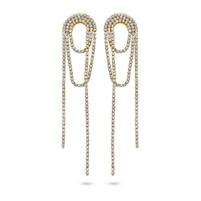 CO88 Collection Oorbellen Dames - Oorhangers Met Zirkonia Steentjes - Lus - 95x19mm - Wit - Staal - Goudkleurig - 8CE-70534