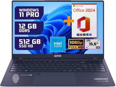 GMR 15.6" Full HD Laptop - Intel N95, 12GB RAM, 512GB SSD, Windows 11 Pro & Office 2024 - Ideaal voor Thuisgebruik, Kantoor & Studie
