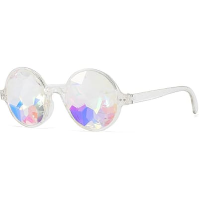 Hoge Kwaliteit Mode Feest Cosplay Kaleidoscoop Bril Rave Festival Ronde Vorm Zonnebril Mozaïek Prisma Zonnebril white