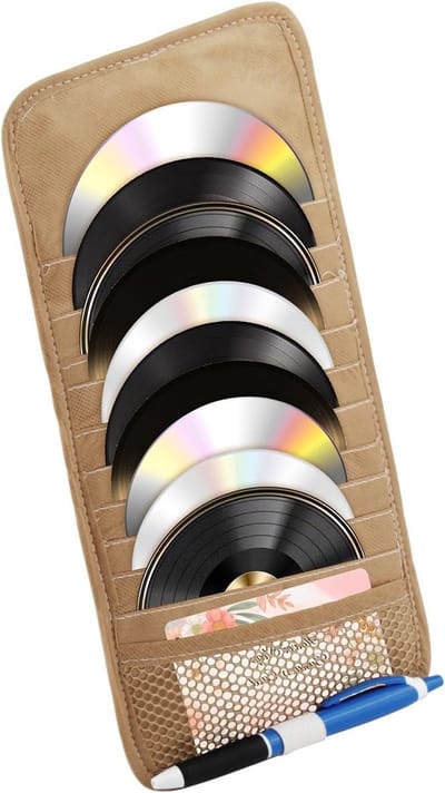 Dailygoods - Opbergtas voor auto-cd-houder, zonneklep-organizer met grote capaciteit voor auto, vrachtwagen, SUV, met 10 DVD-opberghoezen, 1 netvak, 1 penhouder en elastische riem, kaki