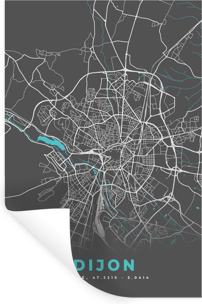 Muurstickers - Sticker Folie - Dijon - Frankrijk - Kaart - Stadskaart - Plattegrond - 20x30 cm - Plakfolie - Muurstickers Kinderkamer - Zelfklevend Behang - Zelfklevend behangpapier - Stickerfolie