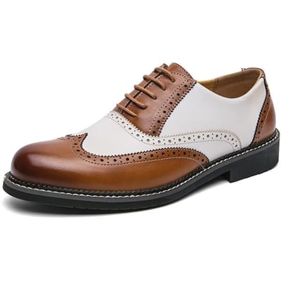 Britse leren schoenen heren match kleur wit bruin leer business casual Brock gesneden retro nette schoenen voor heren 39 white