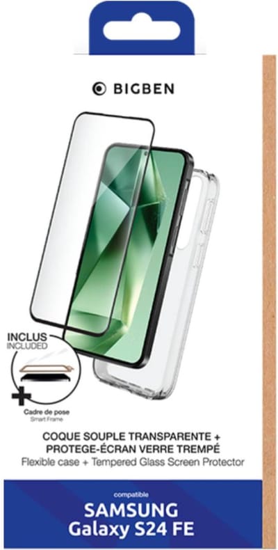 Bigben Connected, Hoesje geschikt voor Samsung Galaxy S24 FE - Set met Flexible Glass & SmartFrame, Transparant