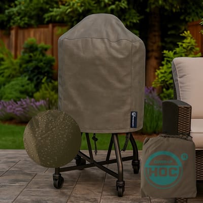 CUHOC Kwaliteits Diamond bbq hoes rond - 65x70 cm - Waterdicht met Stormbanden en Trekkoord