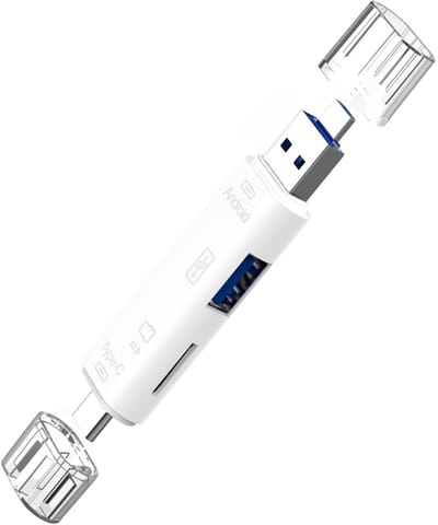 4 IN 1 USB-C + USB + Micro-USB naar Micro-SD (tf) + USB Female - kaartlezer usb adapter hub - geheugenkaart lezer - voor o.a. telefoon, camera en laptop - wit