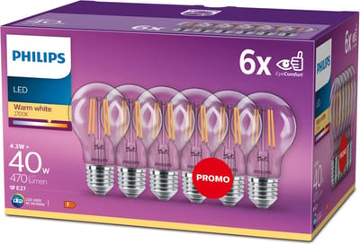 Philips energiezuinige LED Lamp Transparant - 40 W - E27 - warmwit licht - 6 stuks - Bespaar op energiekosten
