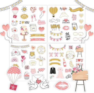 Dailygoods- Liefdesstickers Vintage - 4 Stuks - Huwelijksstickers - Gastenboek Stickers - Bullet Journal Stickers - Romantische Ontwerpen - Boho Stijl - Bruiloftsstickers