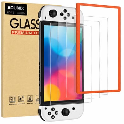 Sounix Screenprotector voor Nintendo Switch OLED - 3 Stuks Gehard Glas - Tempered Glass met Montageframe - Krasbestendige Schermbeschermer