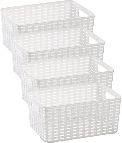 Plasticforte Opbergmand - 4x - Kastmand - rotan kunststof - wit - 10 Liter - 22 x 33 x 16 cm