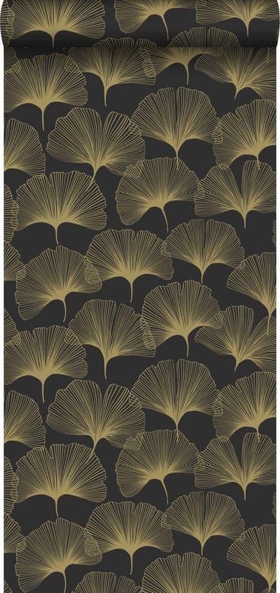 Origin Wallcoverings behang ginkgo bladeren zwart en goud - 347734 - 0,53 x 10,05 m