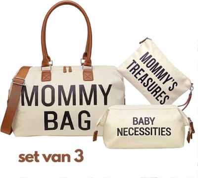 Eszenzics™ Luiertas 'Sep' - Luxe afwerking - 3-delige set - Trendy ontwerp - Verzorgingstas - Babytas - Cremewit - Reistas - Weekendtas - Moeder - Baby