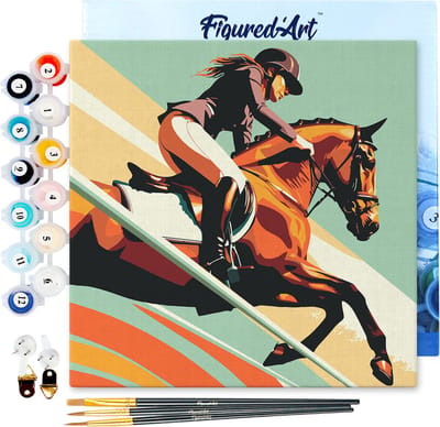 Figured'Art Mini Schilderen op Nummer Volwassenen 20x20cm met Sportaffiche Paardensport - Klein Formaat Creatieve Hobby Kit DIY Art Nummer Compleet