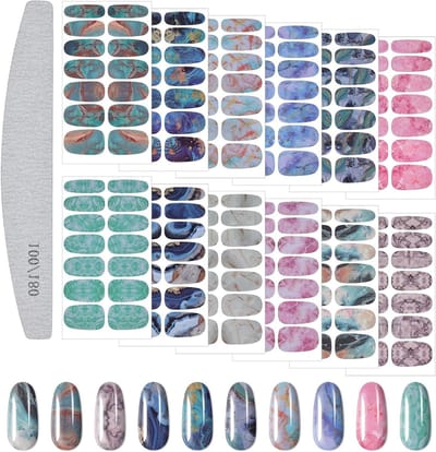 12 Bladen Gradient Marmer Volledige Nagel Stickers - Zelfklevende Nagelkunst Strips met Vijl voor Vrouwen en Meisjes, Perfect voor Nagelversiering en Nail Art
