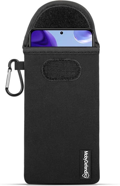 MobyDefend Hoesje - Geschikt voor Xiaomi Redmi Note 11 Pro Plus - Neopreen Pouch Met Karabijnhaak - Insteek - Riemlus - Zwart
