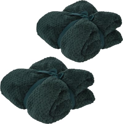 Fleece dekens/plaids - 2x - donkergroen - 130 x 170 cm
