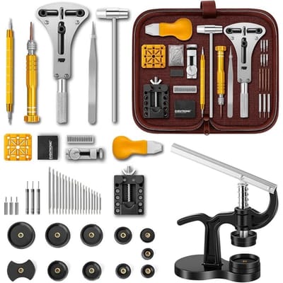 GELLDG 20,5x10,5x4,5cm Horlogewerktuigen Set - Uhrmacherwerkzeug - Reparatieset - Geschikt voor Horloge Reparatie en Aanpassing - Duurzaam RVS Materiaal - Incl. Gehäuse Opener, Band Verwijderaar en Federstegtool