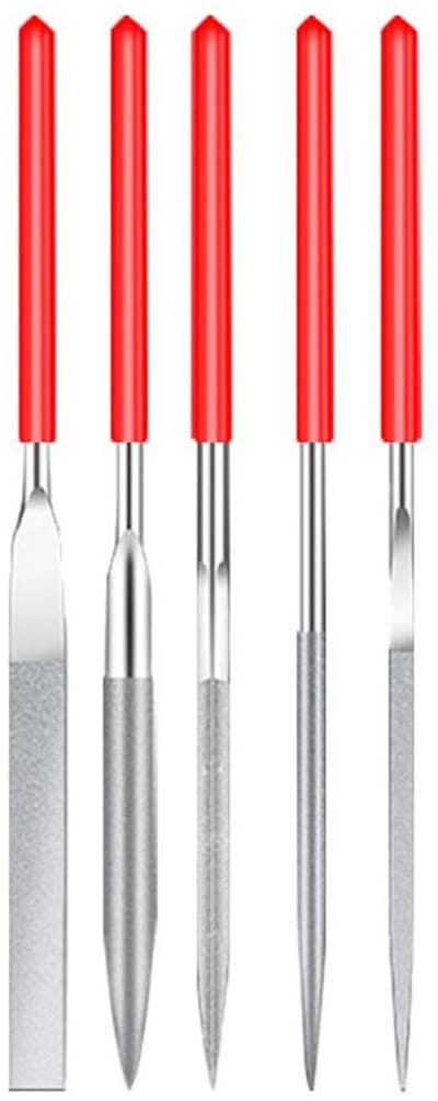 MTTproducts- Mini-Diamantnaaldvijlen Set van 5 - Antislip Handgreep - Hoogwaardig Materiaal - Veelzijdige Toepassing - 100 mm Lang - Robuuste Opslagtas - Vijlen