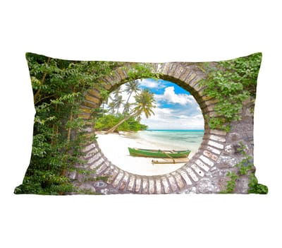 Sierkussens - Kussentjes Woonkamer - 50x30 cm - Strand - Palmboom - Doorkijk - Kano