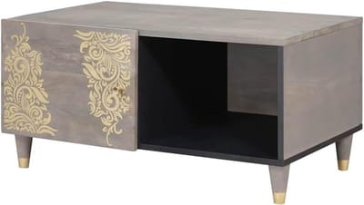 Salontafel Massief Mangohout - Houten Tafel - Woonkamer Organiseren - Verborgen Opbergruimte - 80x50x40 cm - Grijs
