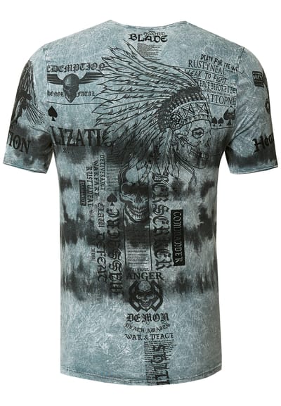 T-shirt in kleur met voorkant in tie-dye batik en bedrukking