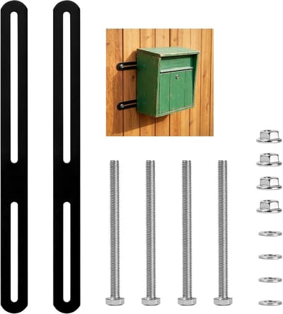 Bevestigingsset voor hekbrievenbus - Roestvrijstalen connector met sleufgaten voor eenvoudige montage aan hekken en deuren (210 x 24 mm, inclusief schroeven)